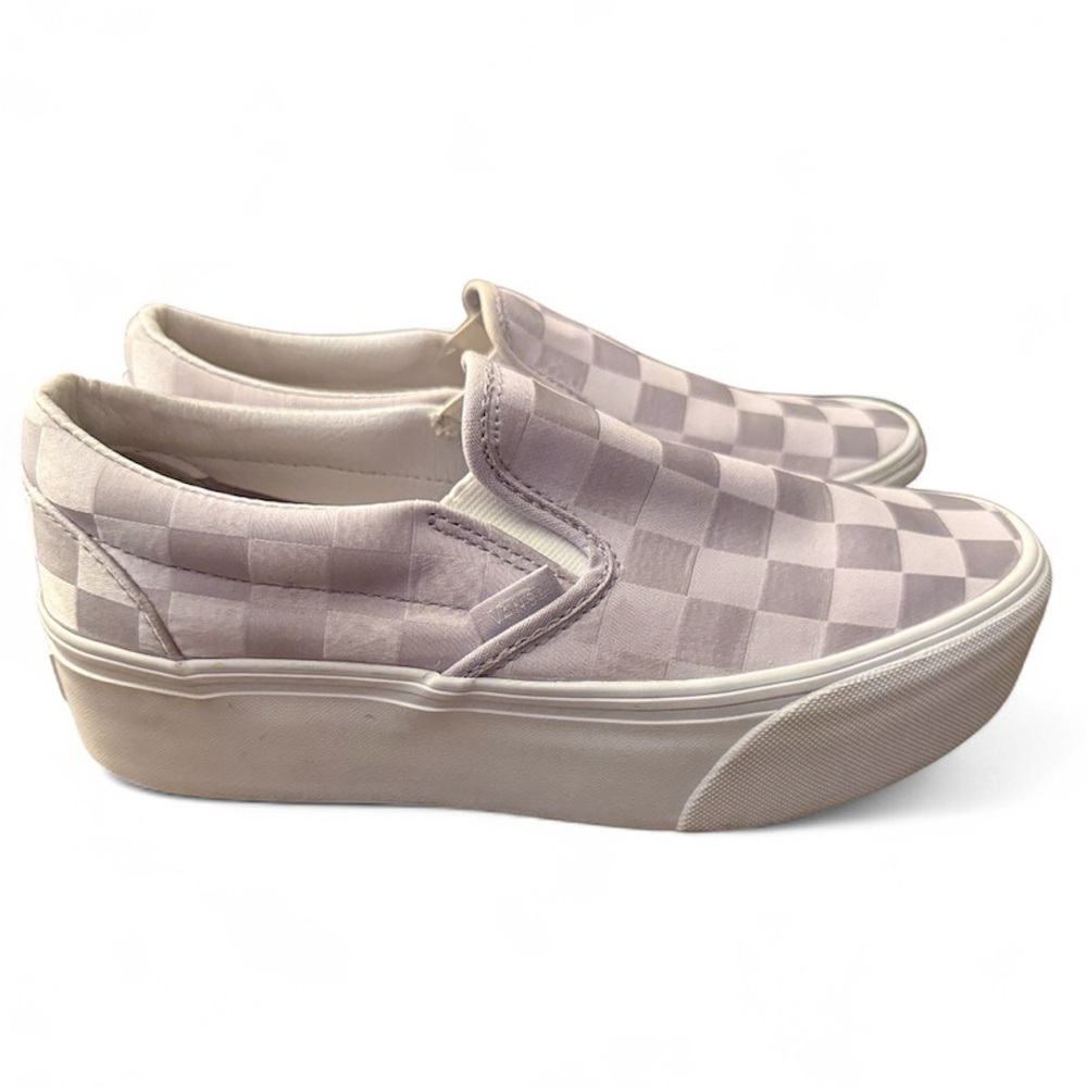 Vans Checkered Slip-On Platform Shoes - Light Purple satin